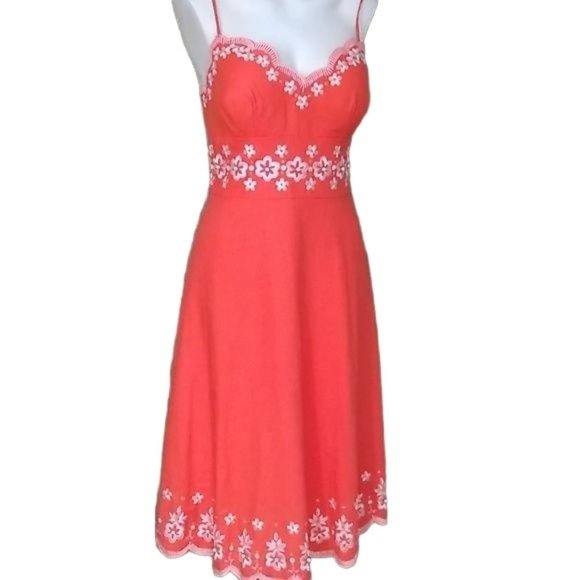 Andre Oliver Dresses & Skirts - Andre Oliver Dress Fit Flare Floral Embroidery Orange Lined Womens 8